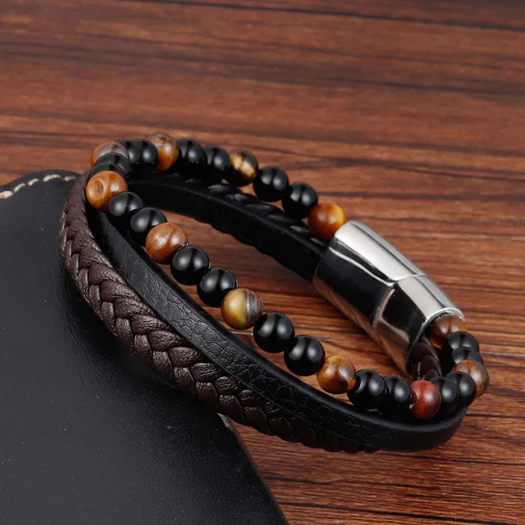 Regalo para papá Pulsera de cuero de acero inoxidable