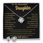 Conjunto de regalo de collar y aretes con nudo de amor en oro blanco "Para mi hermosa hija: endereza tu corona"