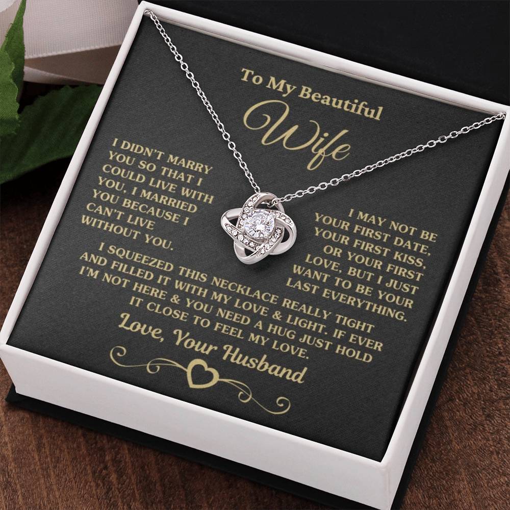 Regalo para Esposa "No Puedo Vivir Sin Ti" Collar Dorado Nudo de Amor 001