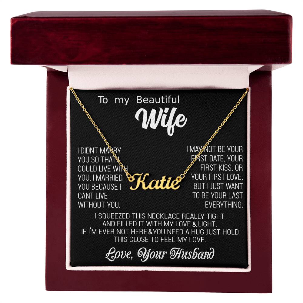 Hermoso regalo para esposa "No puedo vivir sin ti" Collar con nombre personalizado