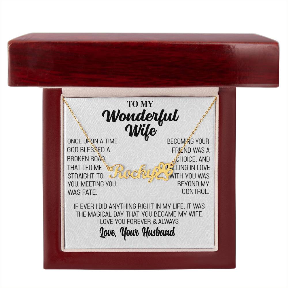 Regalo para esposa "El día mágico" collar con nombre amante de las mascotas personalizado grabado para mi maravillosa esposa