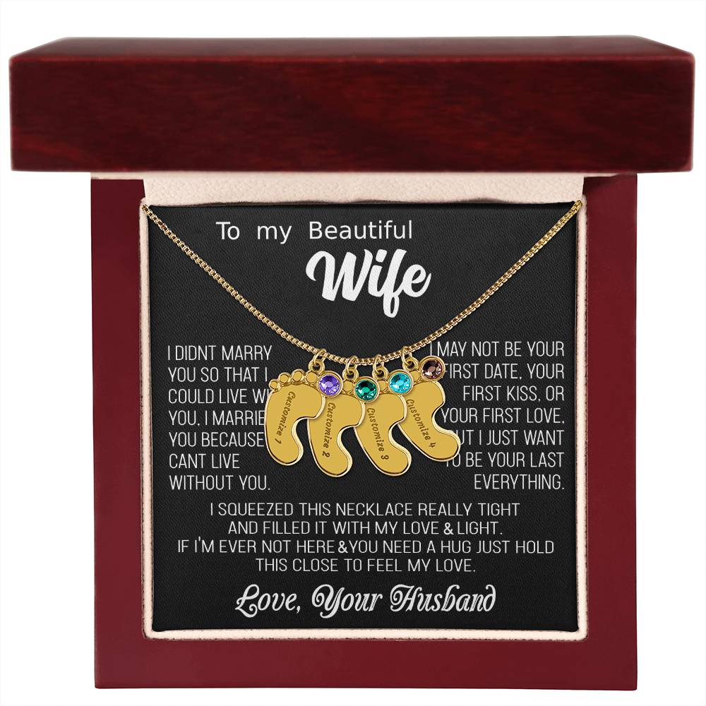 Hermoso regalo para esposa "No puedo vivir sin ti" Personalización de collar con pies de bebé grabado