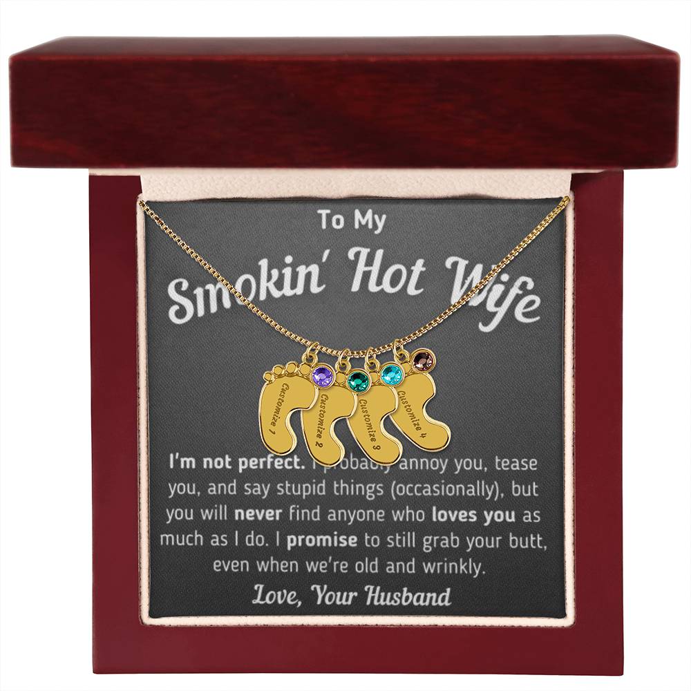 Regalo para Esposa "No Soy Perfecta" Te amo por siempre y para siempre Collar con pies de bebe grabado personal