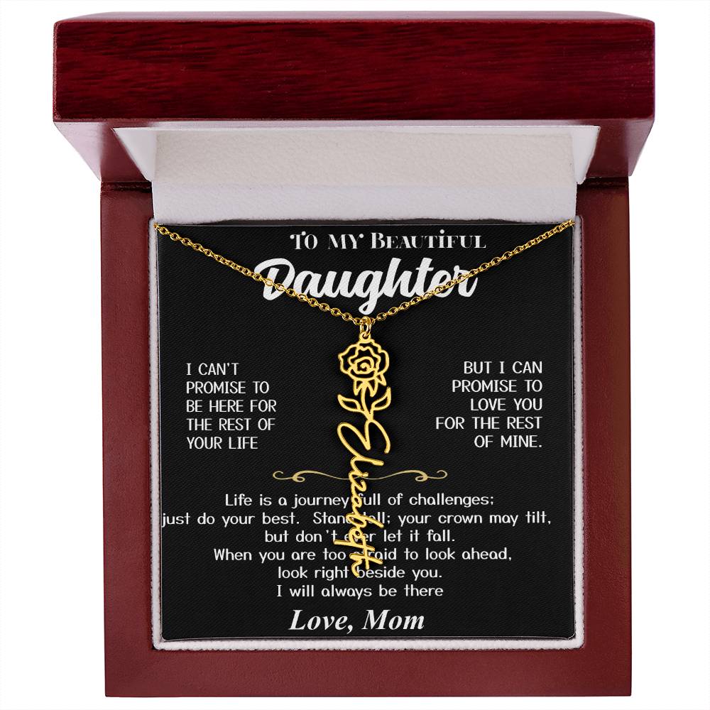 Para mi hermosa hija - De mamá - "Puedo prometer" collar con nombre y flor de nacimiento personalizado en oro de 18 quilates o plata