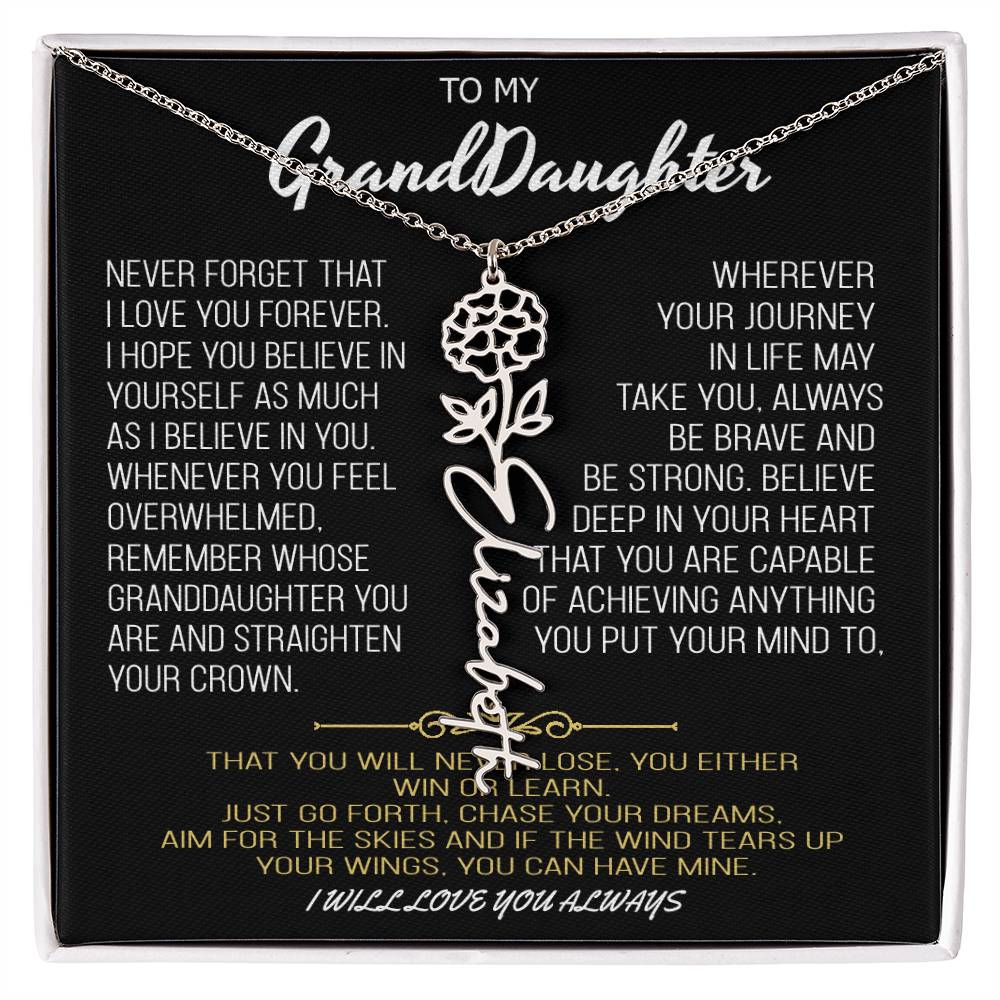 Hermoso set de regalo personalizado con flores y mes de nacimiento "Recuerda de quién eres nieta"