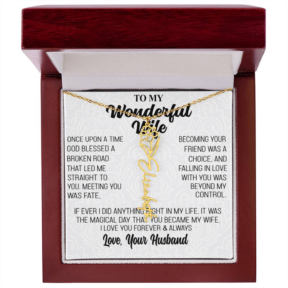 Regalo para esposa "El día mágico" collar con nombre y flor de nacimiento personalizado para mi maravillosa esposa