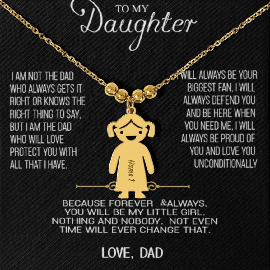 Gift for Daughter from Dad, Kids charm Gold or Silver necklace personalized engraved