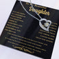 Collar de corazón de oro con el mensaje "A mi hermosa hija: endereza tu corona"