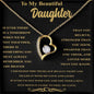 Collar de corazón de oro con el mensaje "A mi hermosa hija: endereza tu corona"