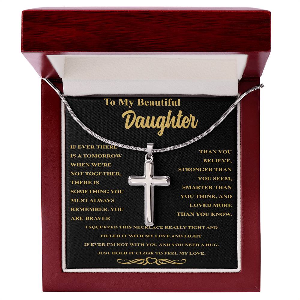 Collar con cruz "A mi bella hija: endereza tu corona"