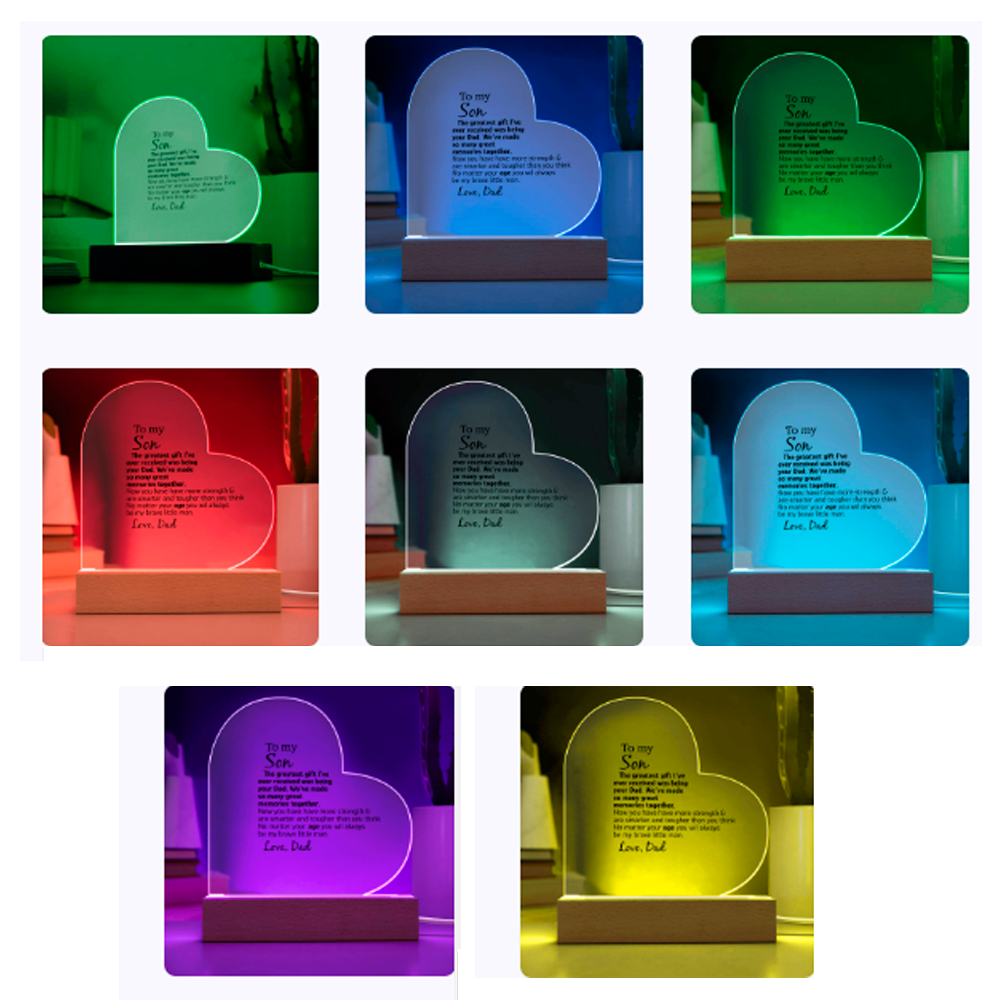 Placa acrílica con el corazón de mi hijo, regalo para hijo de parte de PAPÁ, placa iluminada con LED