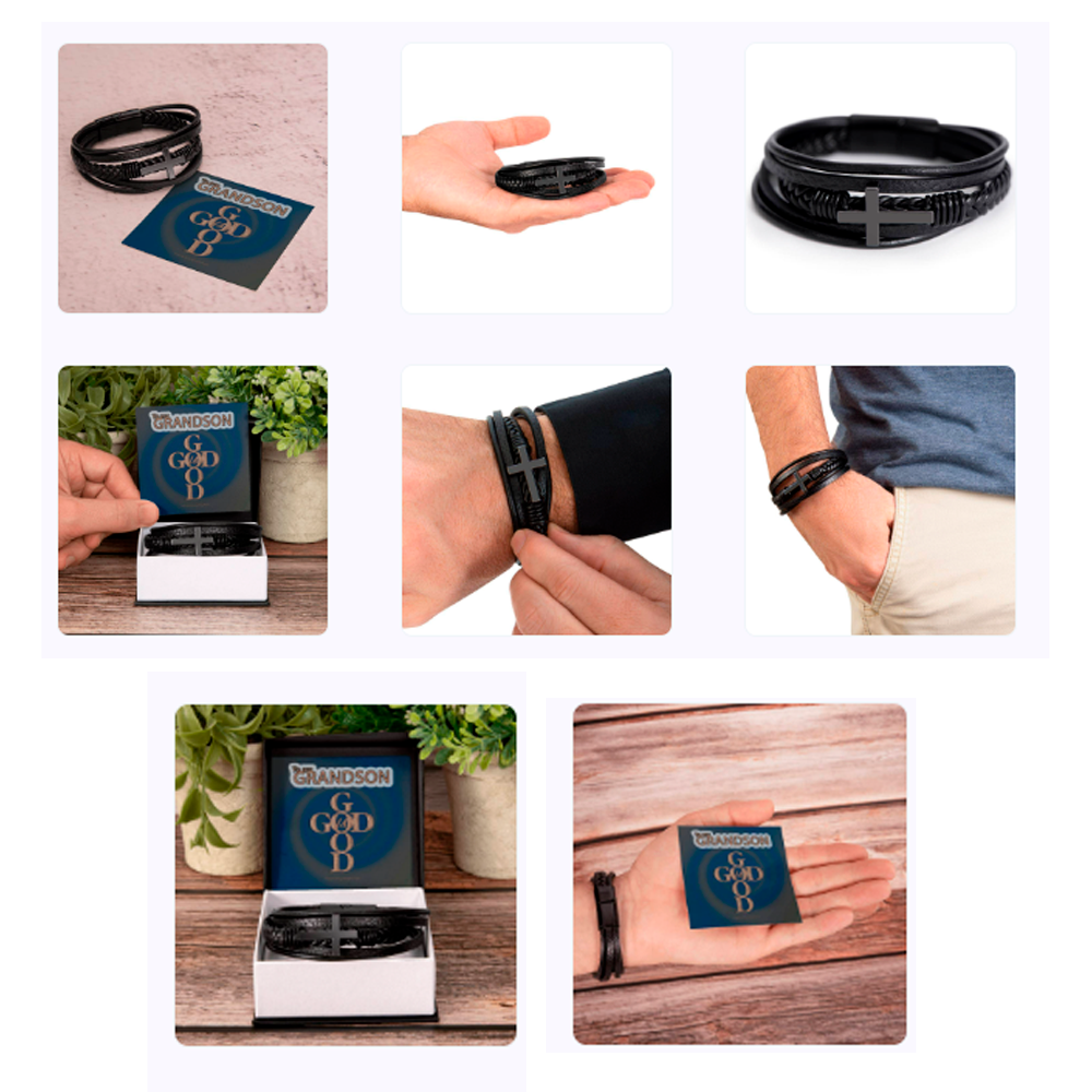 Para mi nieto - Mensaje de Dios es bueno - Pulsera de cruz para hombre