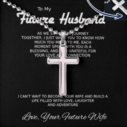 Regalo para el futuro esposo: collar con cruz personalizado "Mientras comenzamos nuestro viaje" 