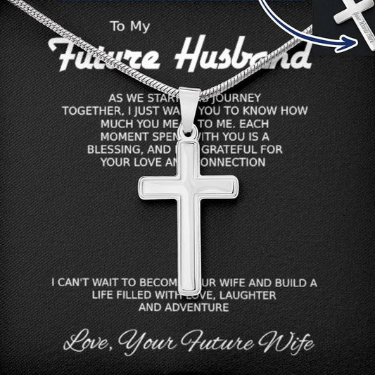 Regalo para el futuro esposo “Mientras comenzamos nuestro viaje” Collar con cruz y cadena de serpiente 