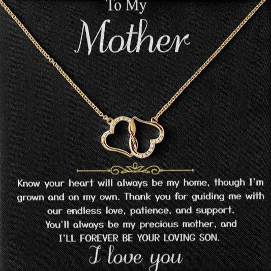Para mi madre - De mi hijo "Seré por siempre tu hijo amado" - Tarjeta con mensaje Collar de corazones dorados