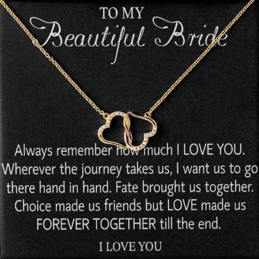 Para mi hermosa novia, collar de regalo para el día de la boda, regalo del novio, collar de regalo de boda para la novia, collar de corazones de oro macizo para el día del compromiso 