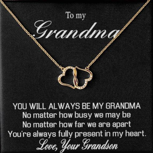 Para la abuela - de su nieto - "Siempre serás mi abuela" Collar de corazones de oro macizo de regalo 
