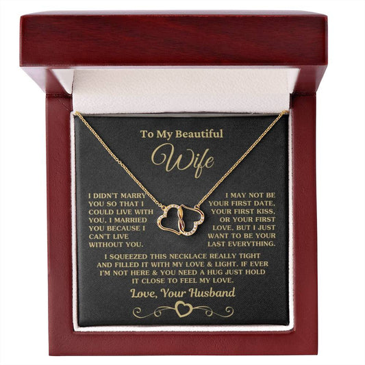 Regalo para Esposa "No Puedo Vivir Sin Ti" Collar de Corazones Eternos Dorados 001