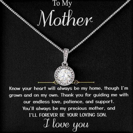 Para mi madre - De mi hijo "Seré por siempre tu hijo amado" - Tarjeta con mensaje de esperanza eterna, collar con forma de corazón