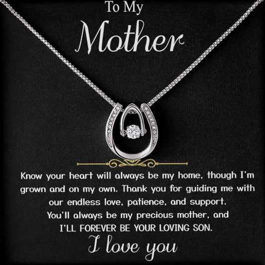 Para mi madre - De mi hijo "Seré por siempre tu hijo amado" - Joyería en movimiento Tarjeta con mensaje Collar de corazón