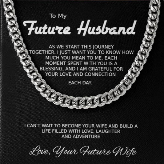 Regalo para el futuro esposo: collar de cadena cubana "Mientras comenzamos nuestro viaje" 