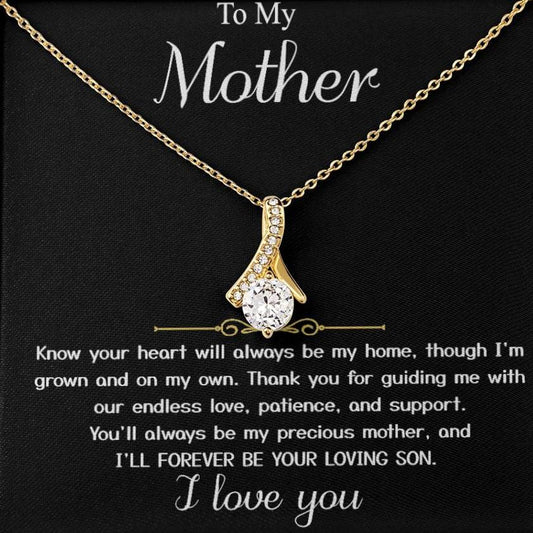 Para mi madre - De mi hijo "Seré por siempre tu hijo amado" - Collar con corazón con mensaje de belleza seductora en oro 