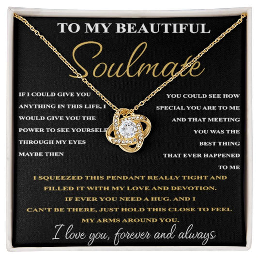 Presente para Alma Gêmea “Para Minha Linda Alma Gêmea” Colar de Nó de Amor em Ouro 18K 