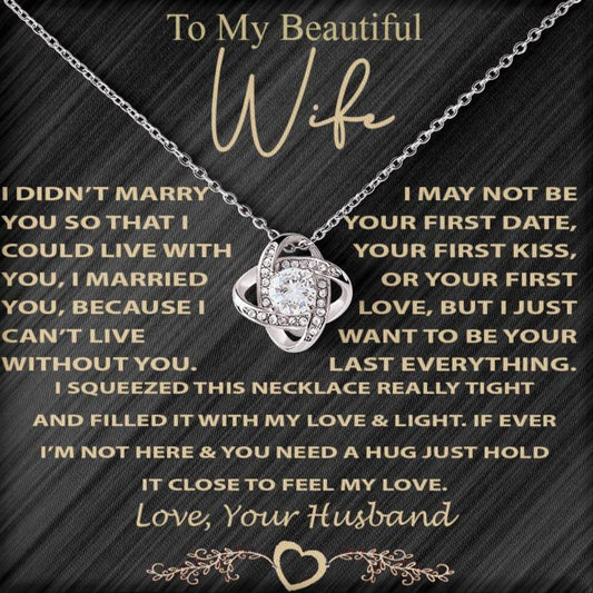 Regalo para esposa "No puedo vivir sin ti" Collar con nudo dorado 