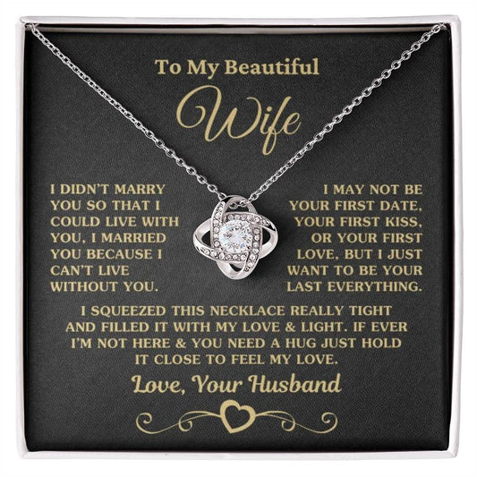 Regalo para Esposa "No Puedo Vivir Sin Ti" Collar Dorado Nudo de Amor 001