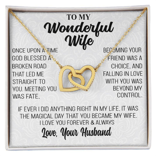 Regalo para Esposa "El Día Mágico" Collar de corazones enlazados en Oro de 18K para mi Maravillosa Esposa 