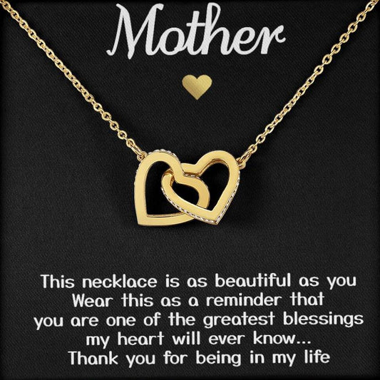 Collar de regalo para mi madre "gracias por estar en mi vida" con tarjeta de mensaje Corazones entrelazados en oro de 18 quilates