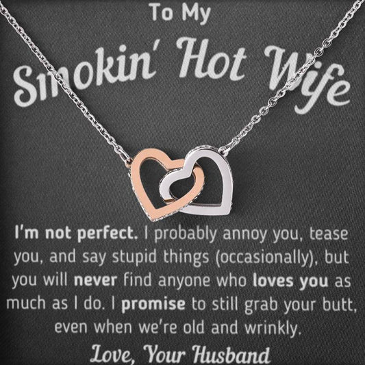 Regalo para esposa "No soy perfecta" Te amo por siempre y para siempre Collar de corazón entrelazado en oro rosa 001