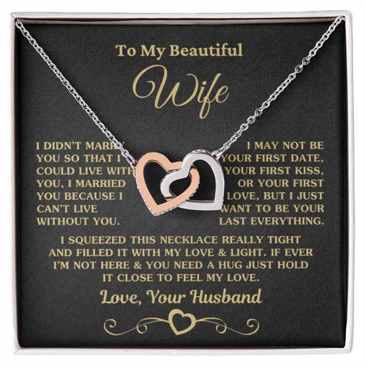 Regalo para esposa "No puedo vivir sin ti" Collar de corazones entrelazados en oro rosa 