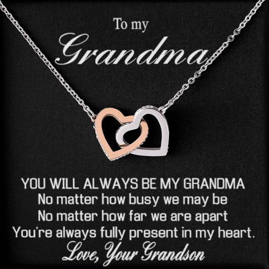 Para la abuela - de su nieto - "Siempre serás mi abuela" Collar de corazones interconectados de oro como regalo 