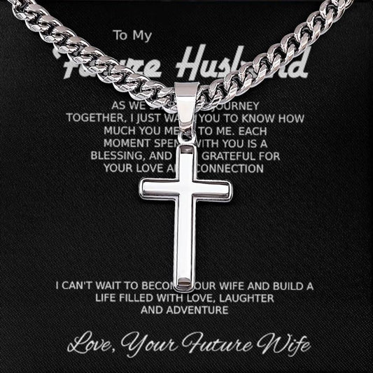 Regalo para futuro esposo “Mientras comenzamos nuestro viaje” Collar con cruz Collar de cadena cubana Regalo