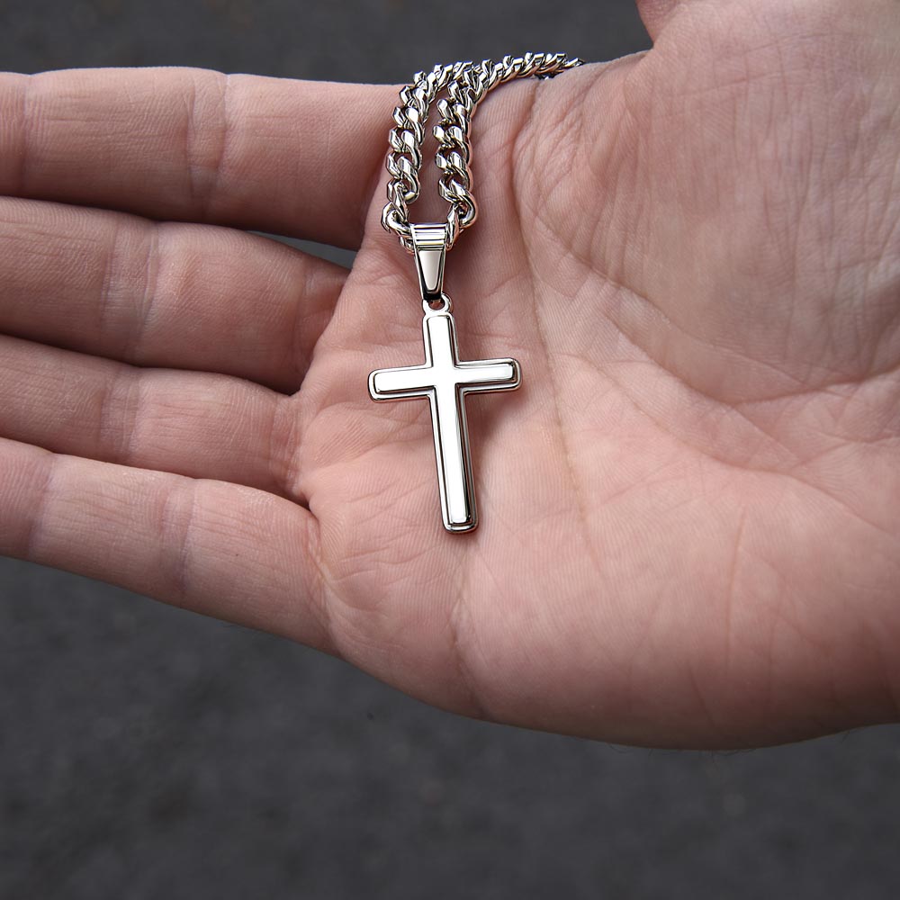To my Husband - from Wife -I love you forever -  Cross Necklace on Artisan Cuban Chain