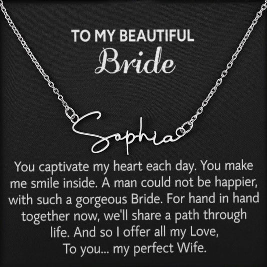 Para mi hermosa novia, collar de regalo para el día de la boda, regalo del novio, boda “mi esposa perfecta” para la novia, collar de regalo para el día del compromiso 