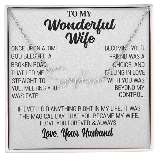 Regalo para esposa "El día mágico" collar con nombre personalizado grabado para mi maravillosa esposa 002 