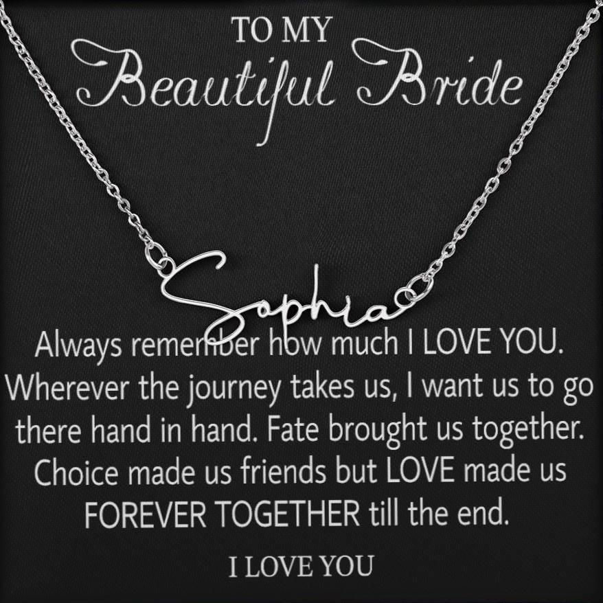To My Beautiful Bride, Wedding Day Gift Necklace, Gift From Groom, Wedding Gift Necklace For Bride, Engagement Day Gift Necklace