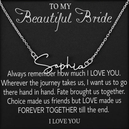 To My Beautiful Bride, Wedding Day Gift Necklace, Gift From Groom, Wedding Gift Necklace For Bride, Engagement Day Gift Necklace