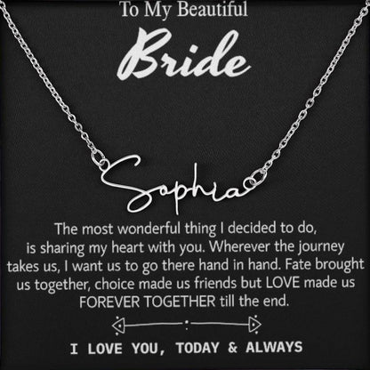 Para mi hermosa novia, collar de regalo para el día de la boda, regalo del novio, boda "hoy y siempre" para la novia, collar de regalo para el día del compromiso 