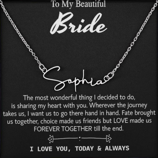 Para mi hermosa novia, collar de regalo para el día de la boda, regalo del novio, boda "hoy y siempre" para la novia, collar de regalo para el día del compromiso 