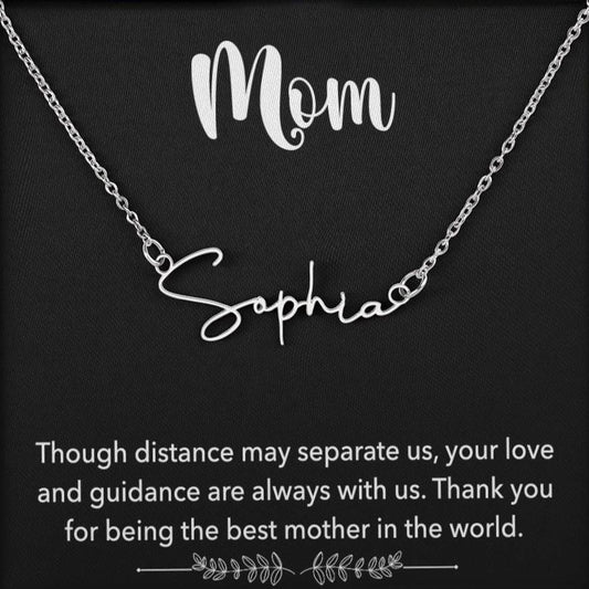 Para mi mamá: la mejor madre del mundo. Set de regalo. Collar con nombre personalizado y firma 002
