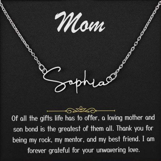 Para mi mamá: collar con nombre y firma de amor inquebrantable 002