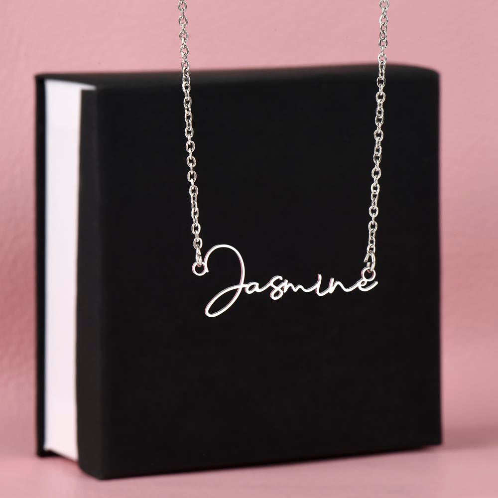 Collar de oro blanco para mi madre, regalo "gracias por estar en mi vida" con tarjeta de mensaje, collar con nombre de firma 002a 