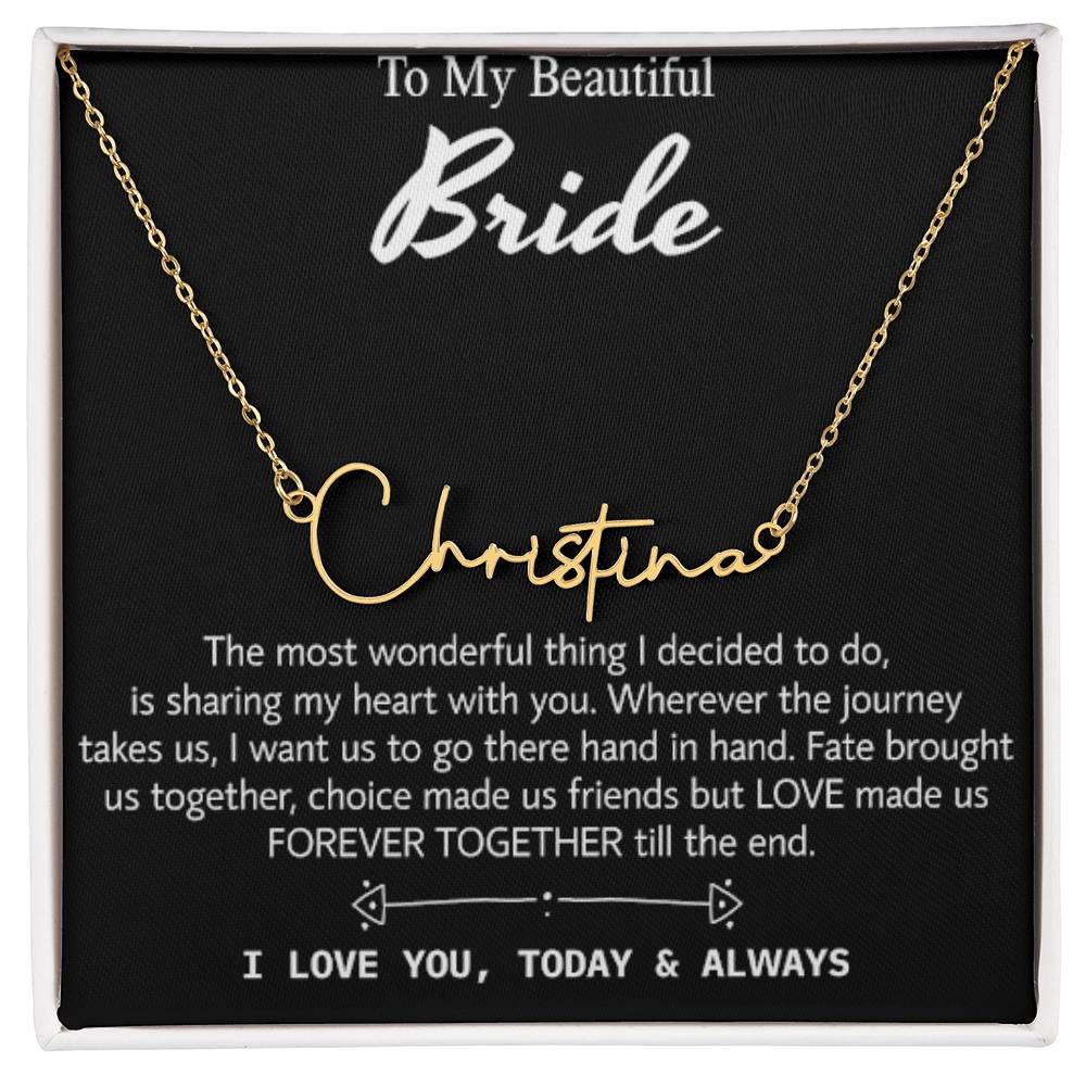 Para mi hermosa novia, collar de regalo para el día de la boda, regalo del novio, boda "hoy y siempre" para la novia, collar de regalo para el día del compromiso 