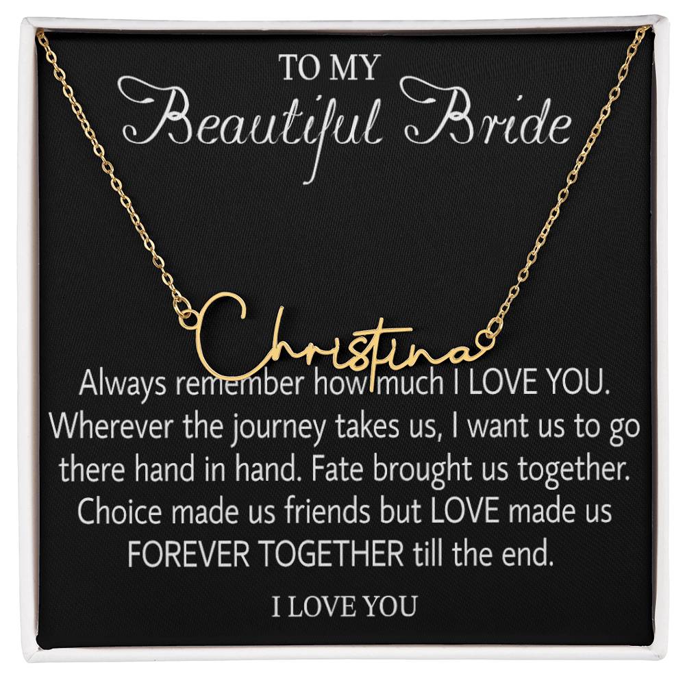 To My Beautiful Bride, Wedding Day Gift Necklace, Gift From Groom, Wedding Gift Necklace For Bride, Engagement Day Gift Necklace