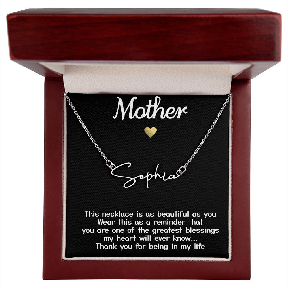 Collar de oro blanco para mi madre, regalo "gracias por estar en mi vida" con tarjeta de mensaje, collar con nombre de firma 002a 