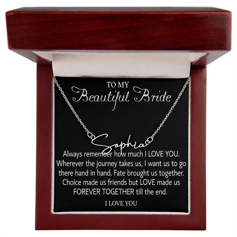 To My Beautiful Bride, Wedding Day Gift Necklace, Gift From Groom, Wedding Gift Necklace For Bride, Engagement Day Gift Necklace