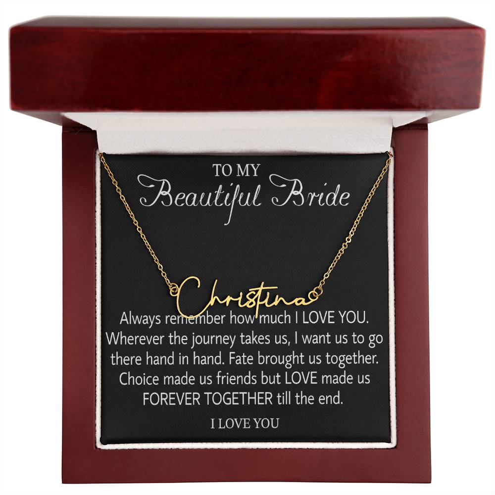 To My Beautiful Bride, Wedding Day Gift Necklace, Gift From Groom, Wedding Gift Necklace For Bride, Engagement Day Gift Necklace